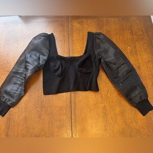 H&M Black Sheer Sleeve Crop Top